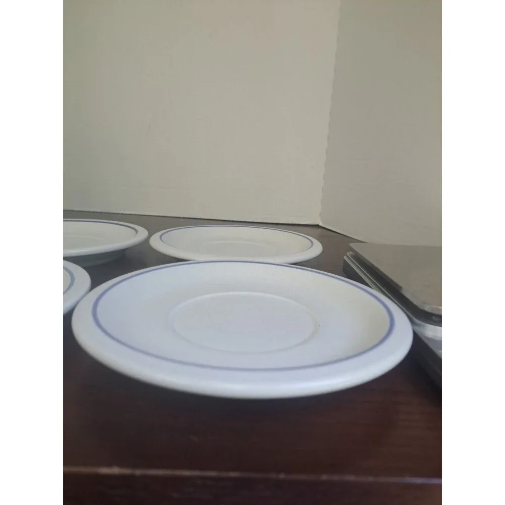Vintage Set Of 4 Pfaltzgraff Blue And White Stoneware 6.5in Saucers